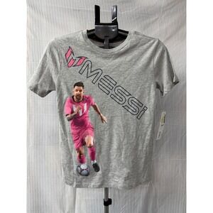Lionel Messi Kids Graphic T-Shirt Gray Heather Pink Soccer Inter Miami Size XL